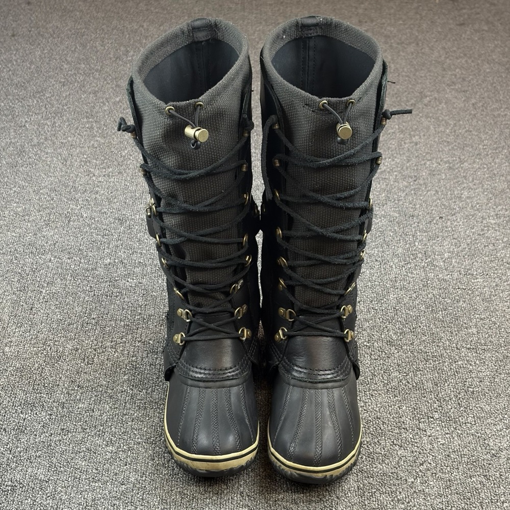 Sorel Conquest Carly Women's Size 10 Tall Lace Up Boots Black Leather Waterproof - Picture 9 of 14